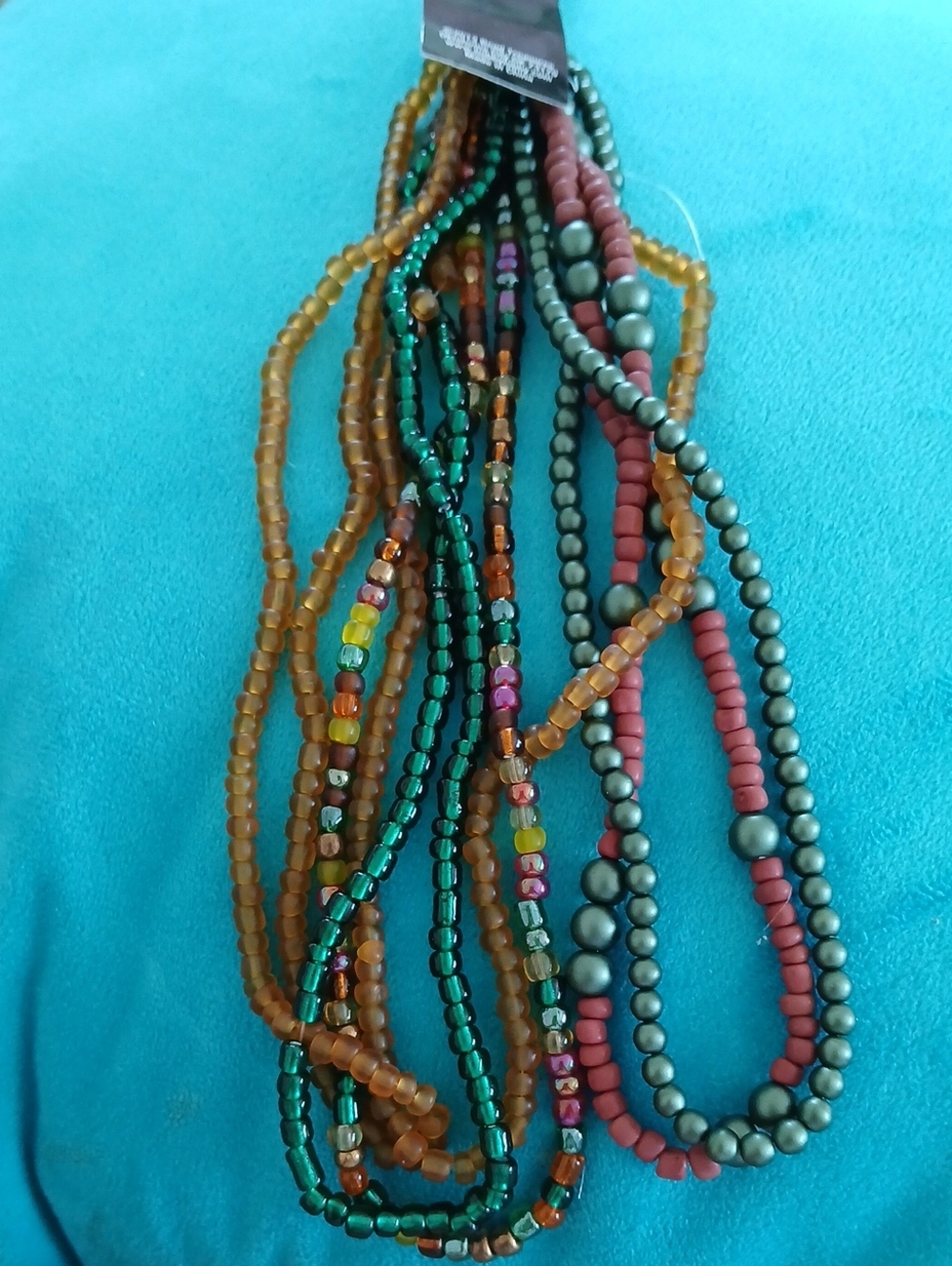 5 StrandsMultistrand Beaded Necklace - Green, Amber, Red, Yellow